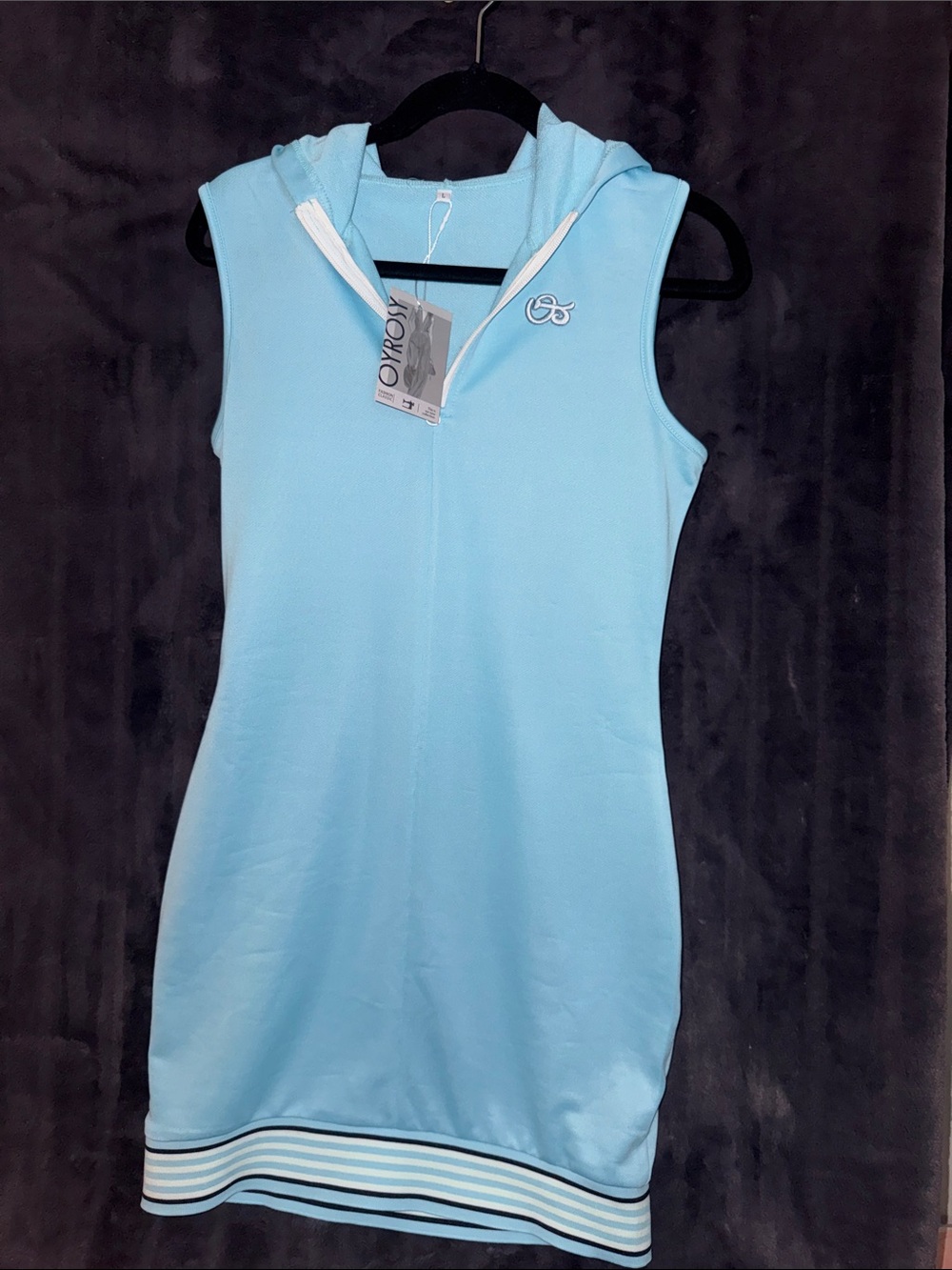 Light Blue Sleeveless Hooded Dress with Logo